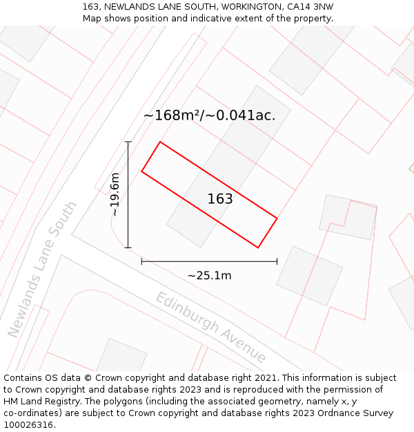 163, NEWLANDS LANE SOUTH, WORKINGTON, CA14 3NW: Plot and title map