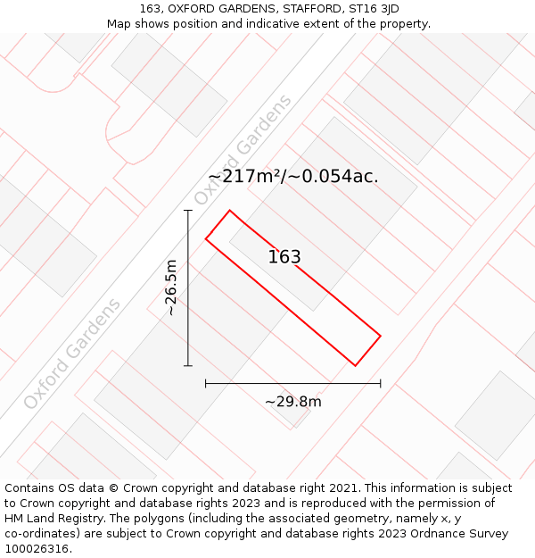 163, OXFORD GARDENS, STAFFORD, ST16 3JD: Plot and title map