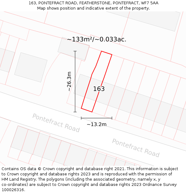 163, PONTEFRACT ROAD, FEATHERSTONE, PONTEFRACT, WF7 5AA: Plot and title map