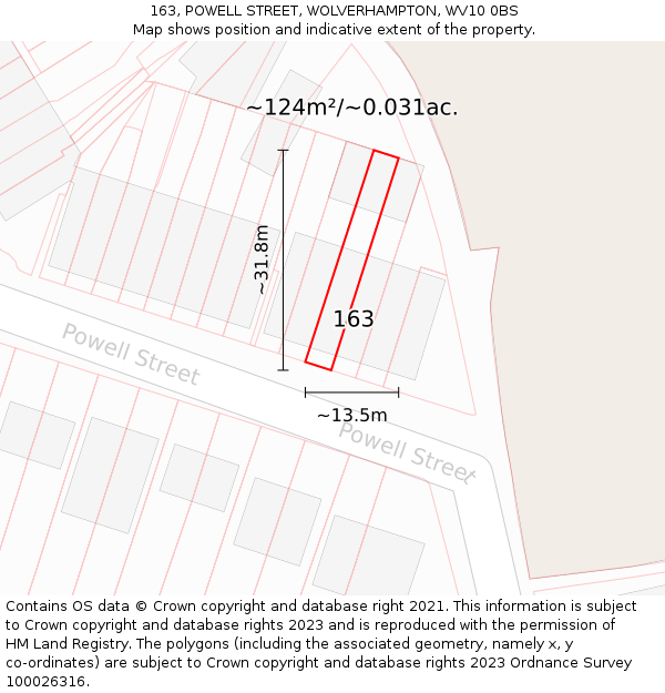 163, POWELL STREET, WOLVERHAMPTON, WV10 0BS: Plot and title map