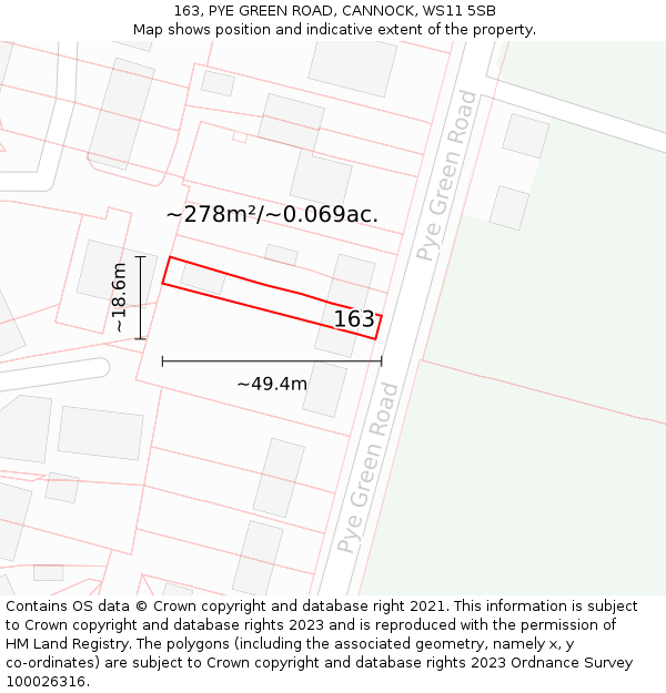 163, PYE GREEN ROAD, CANNOCK, WS11 5SB: Plot and title map