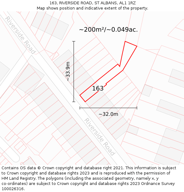 163, RIVERSIDE ROAD, ST ALBANS, AL1 1RZ: Plot and title map