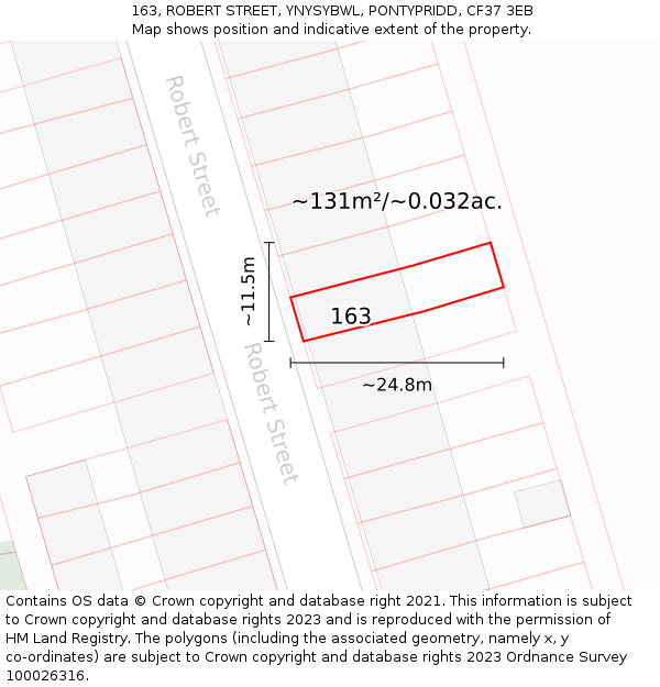 163, ROBERT STREET, YNYSYBWL, PONTYPRIDD, CF37 3EB: Plot and title map