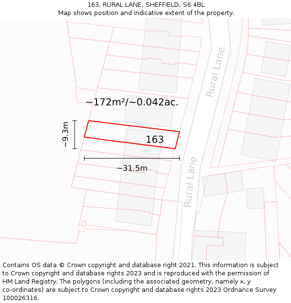 163, RURAL LANE, SHEFFIELD, S6 4BL: Plot and title map
