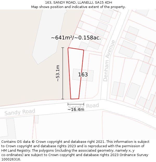 163, SANDY ROAD, LLANELLI, SA15 4DH: Plot and title map