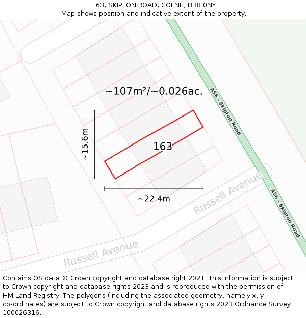 163, SKIPTON ROAD, COLNE, BB8 0NY: Plot and title map