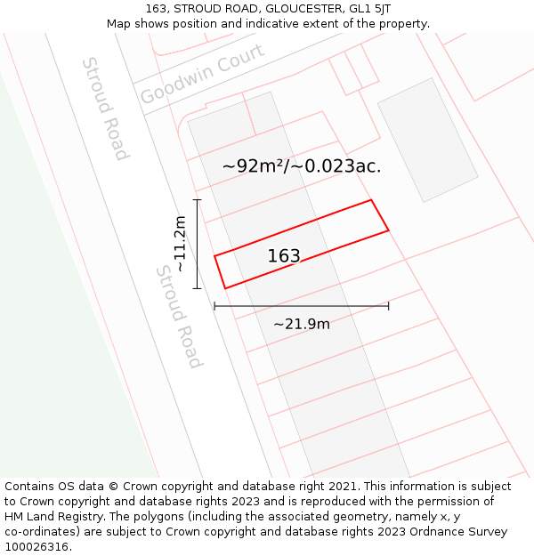 163, STROUD ROAD, GLOUCESTER, GL1 5JT: Plot and title map