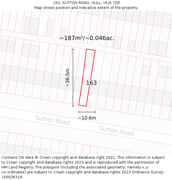 163, SUTTON ROAD, HULL, HU6 7DP: Plot and title map