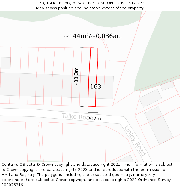 163, TALKE ROAD, ALSAGER, STOKE-ON-TRENT, ST7 2PP: Plot and title map