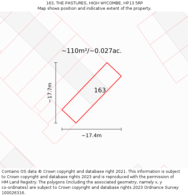 163, THE PASTURES, HIGH WYCOMBE, HP13 5RP: Plot and title map