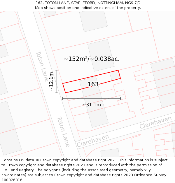 163, TOTON LANE, STAPLEFORD, NOTTINGHAM, NG9 7JD: Plot and title map