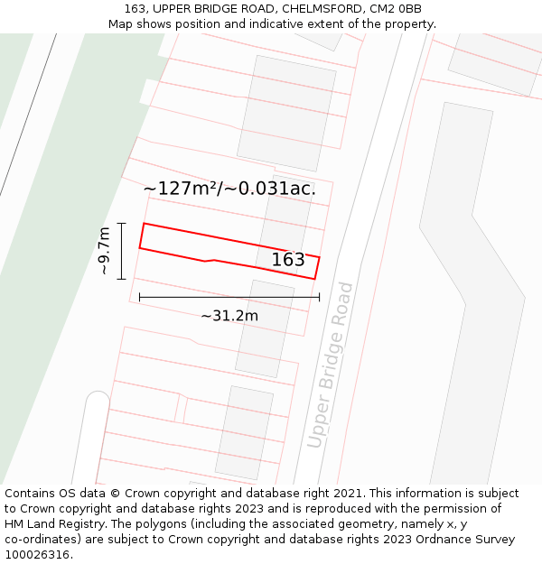 163, UPPER BRIDGE ROAD, CHELMSFORD, CM2 0BB: Plot and title map