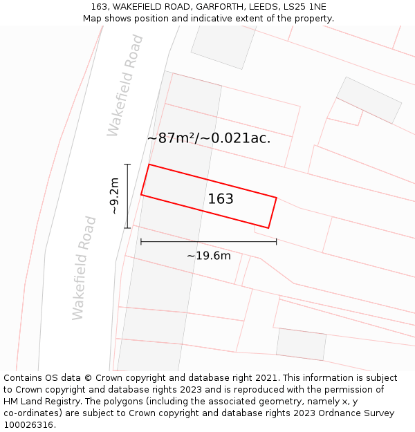 163, WAKEFIELD ROAD, GARFORTH, LEEDS, LS25 1NE: Plot and title map