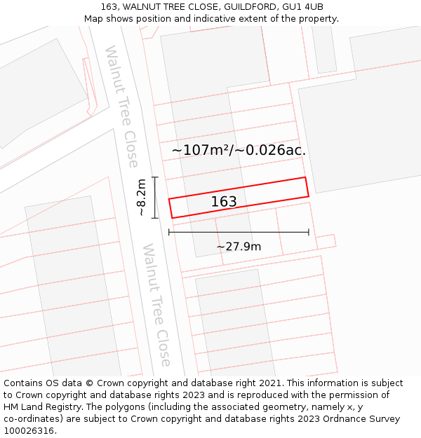 163, WALNUT TREE CLOSE, GUILDFORD, GU1 4UB: Plot and title map