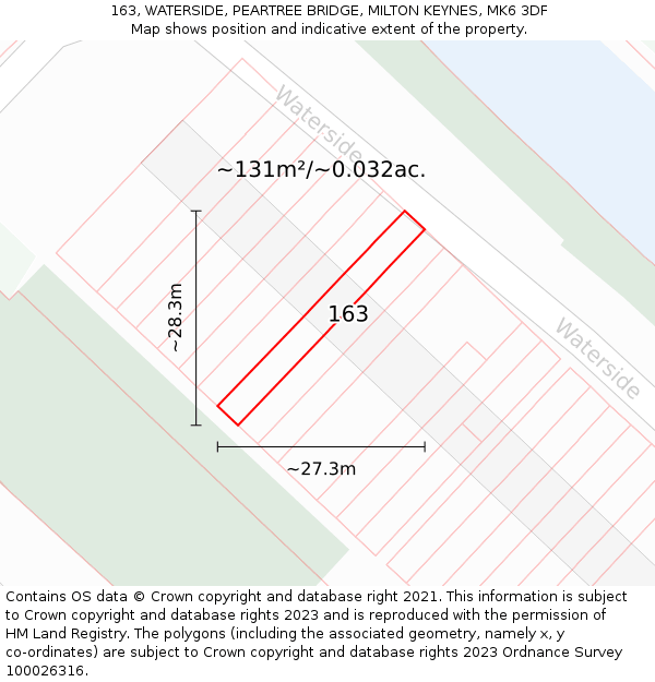 163, WATERSIDE, PEARTREE BRIDGE, MILTON KEYNES, MK6 3DF: Plot and title map