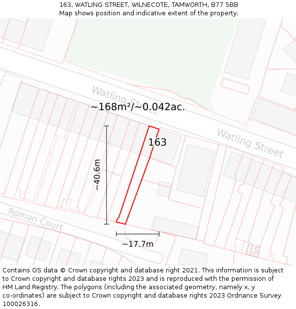 163, WATLING STREET, WILNECOTE, TAMWORTH, B77 5BB: Plot and title map