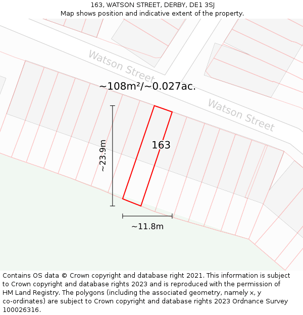 163, WATSON STREET, DERBY, DE1 3SJ: Plot and title map