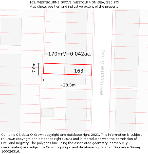 163, WESTBOURNE GROVE, WESTCLIFF-ON-SEA, SS0 9TX: Plot and title map