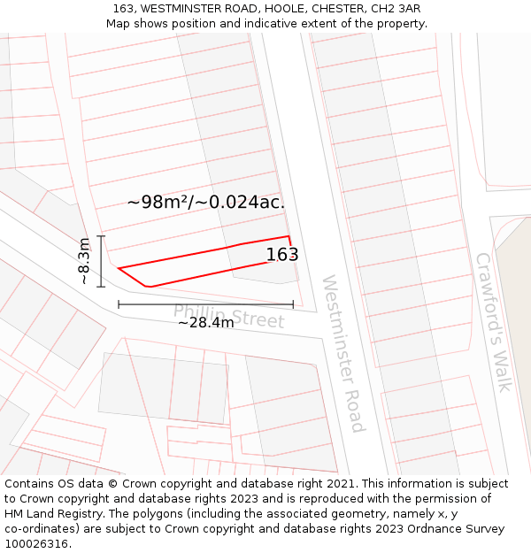 163, WESTMINSTER ROAD, HOOLE, CHESTER, CH2 3AR: Plot and title map