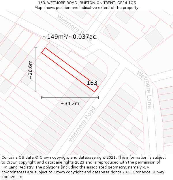 163, WETMORE ROAD, BURTON-ON-TRENT, DE14 1QS: Plot and title map