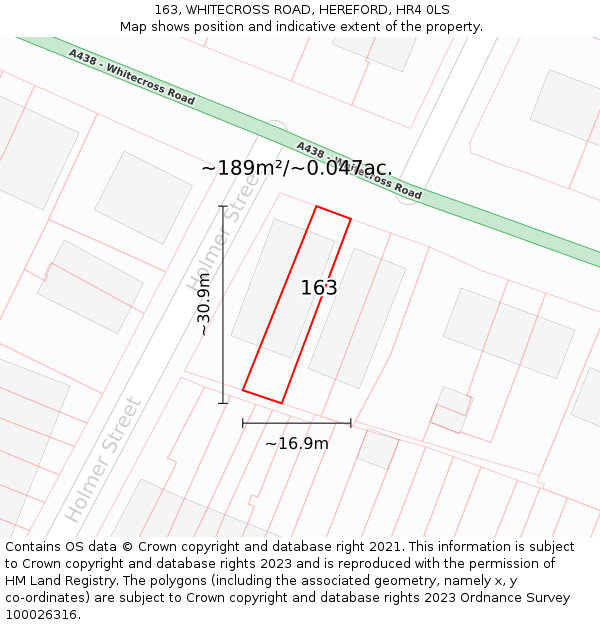 163, WHITECROSS ROAD, HEREFORD, HR4 0LS: Plot and title map