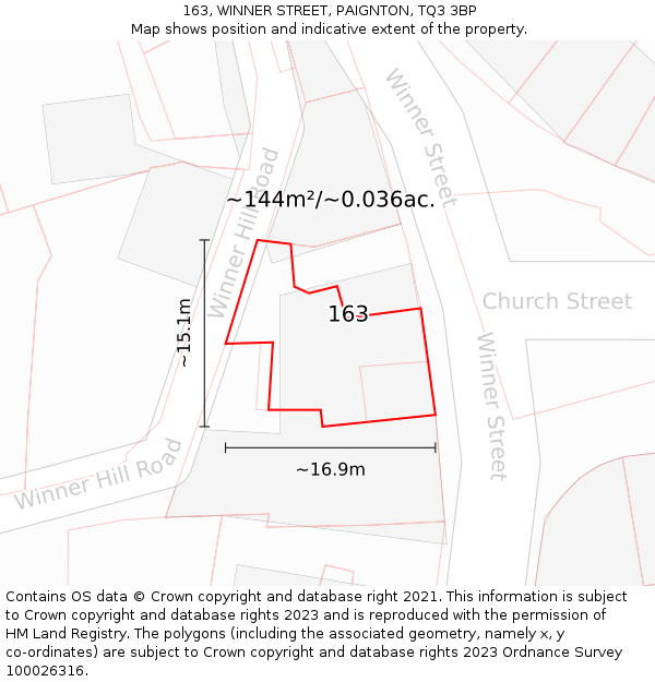 163, WINNER STREET, PAIGNTON, TQ3 3BP: Plot and title map