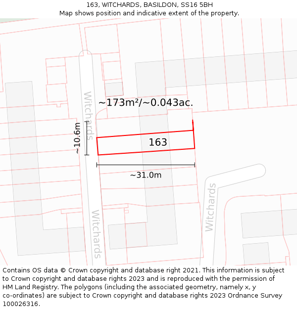 163, WITCHARDS, BASILDON, SS16 5BH: Plot and title map