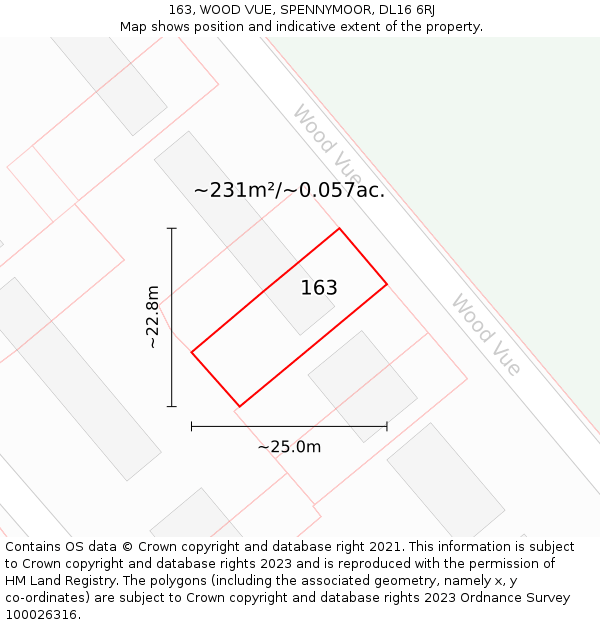 163, WOOD VUE, SPENNYMOOR, DL16 6RJ: Plot and title map