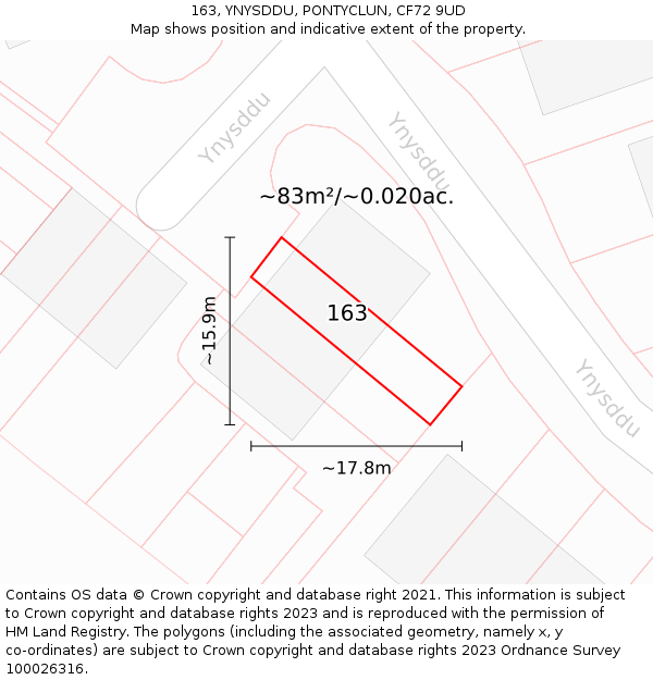163, YNYSDDU, PONTYCLUN, CF72 9UD: Plot and title map