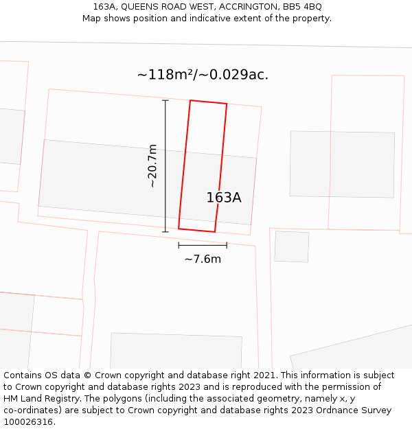 163A, QUEENS ROAD WEST, ACCRINGTON, BB5 4BQ: Plot and title map