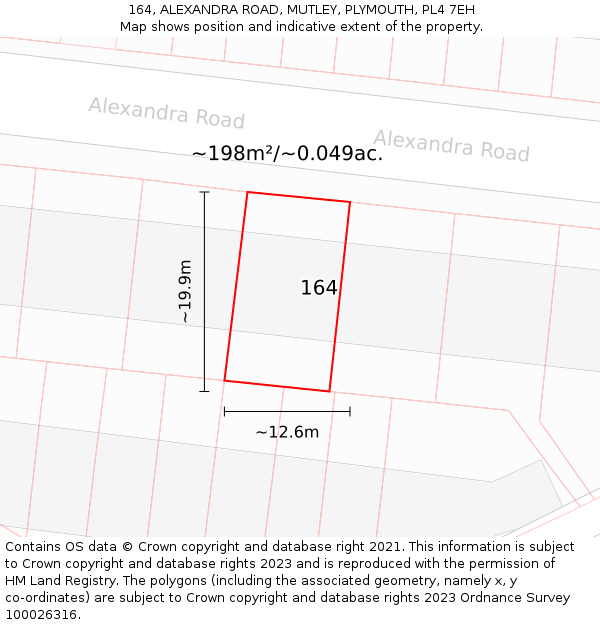 164, ALEXANDRA ROAD, MUTLEY, PLYMOUTH, PL4 7EH: Plot and title map