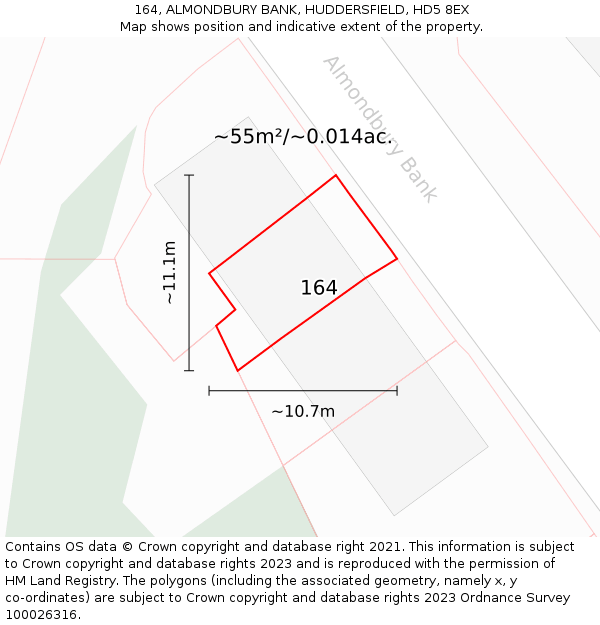 164, ALMONDBURY BANK, HUDDERSFIELD, HD5 8EX: Plot and title map