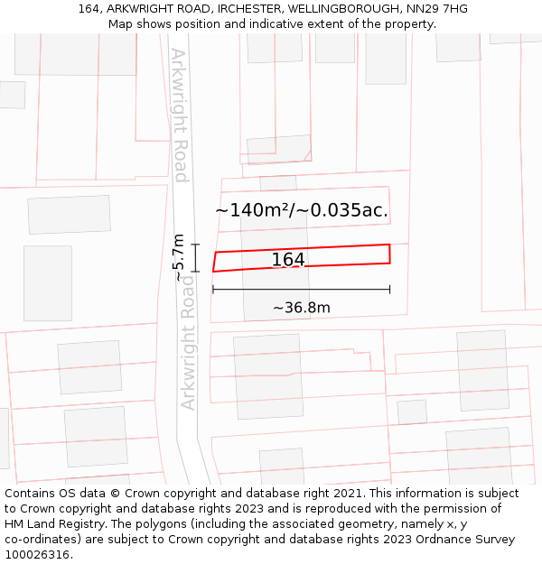 164, ARKWRIGHT ROAD, IRCHESTER, WELLINGBOROUGH, NN29 7HG: Plot and title map