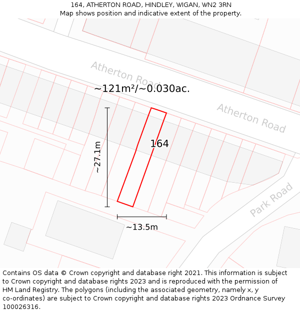 164, ATHERTON ROAD, HINDLEY, WIGAN, WN2 3RN: Plot and title map