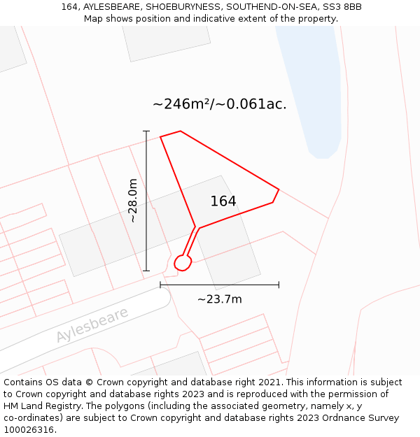 164, AYLESBEARE, SHOEBURYNESS, SOUTHEND-ON-SEA, SS3 8BB: Plot and title map