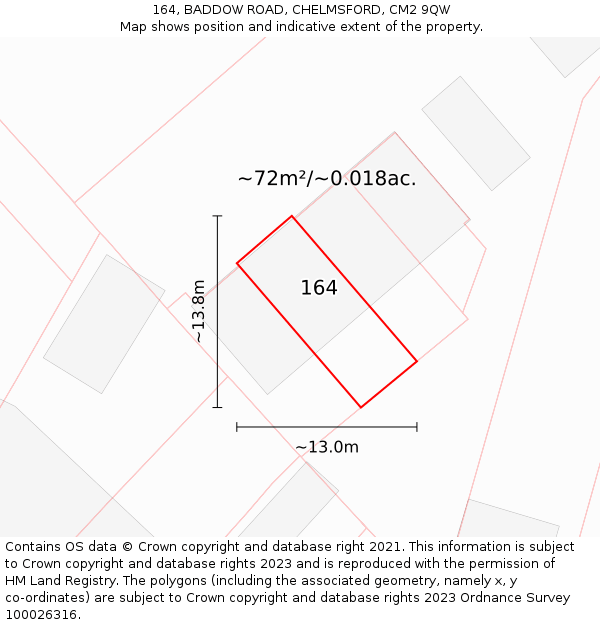 164, BADDOW ROAD, CHELMSFORD, CM2 9QW: Plot and title map
