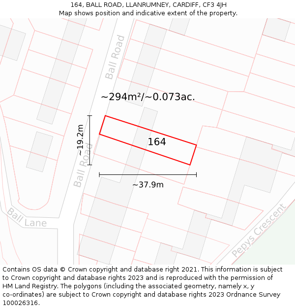 164, BALL ROAD, LLANRUMNEY, CARDIFF, CF3 4JH: Plot and title map