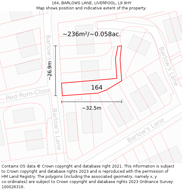 164, BARLOWS LANE, LIVERPOOL, L9 9HY: Plot and title map