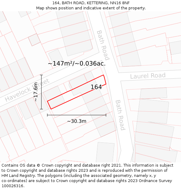 164, BATH ROAD, KETTERING, NN16 8NF: Plot and title map