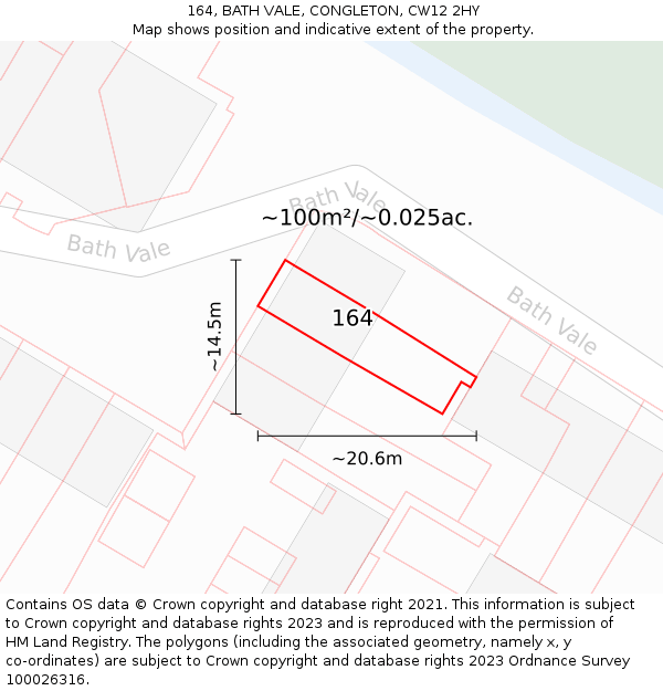 164, BATH VALE, CONGLETON, CW12 2HY: Plot and title map