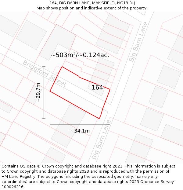 164, BIG BARN LANE, MANSFIELD, NG18 3LJ: Plot and title map