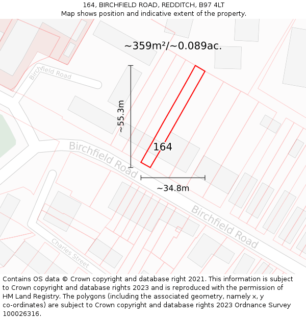 164, BIRCHFIELD ROAD, REDDITCH, B97 4LT: Plot and title map