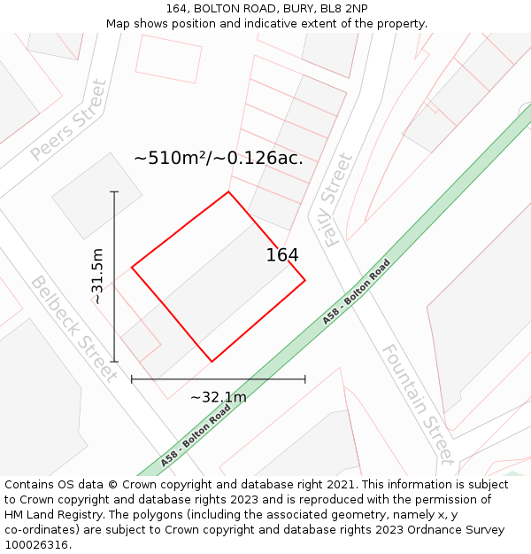 164, BOLTON ROAD, BURY, BL8 2NP: Plot and title map