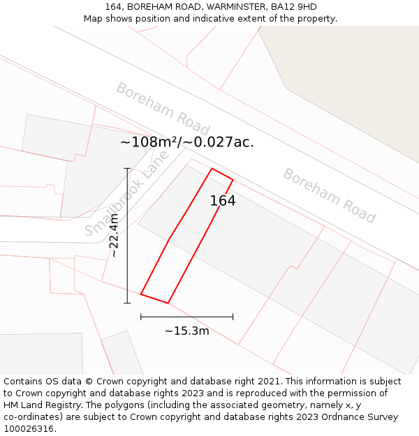 164, BOREHAM ROAD, WARMINSTER, BA12 9HD: Plot and title map