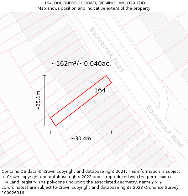 164, BOURNBROOK ROAD, BIRMINGHAM, B29 7DD: Plot and title map