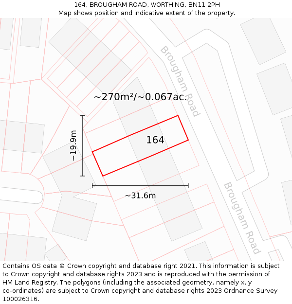 164, BROUGHAM ROAD, WORTHING, BN11 2PH: Plot and title map