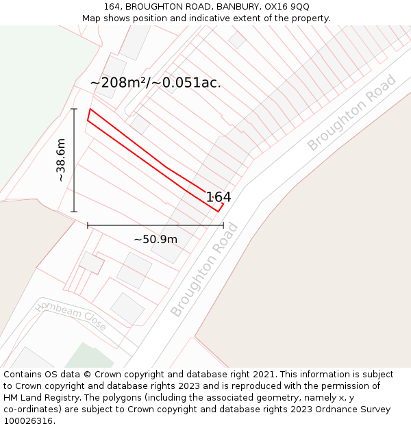 164, BROUGHTON ROAD, BANBURY, OX16 9QQ: Plot and title map
