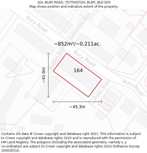164, BURY ROAD, TOTTINGTON, BURY, BL8 3DX: Plot and title map