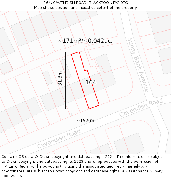 164, CAVENDISH ROAD, BLACKPOOL, FY2 9EG: Plot and title map
