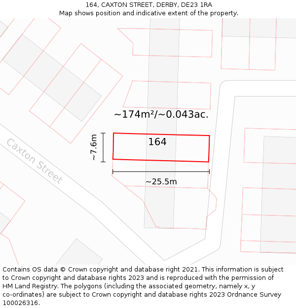 164, CAXTON STREET, DERBY, DE23 1RA: Plot and title map